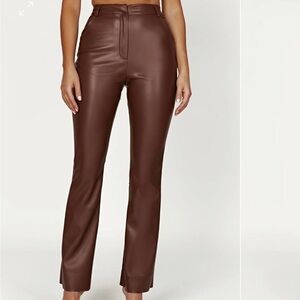NWT Meshki Chocolate Tyra Straight Leg Faux Leather Pants, Sz L